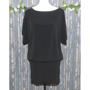 White House Black Market Black Dress Size XS Beaded Knee Length Short Sleeve LBD